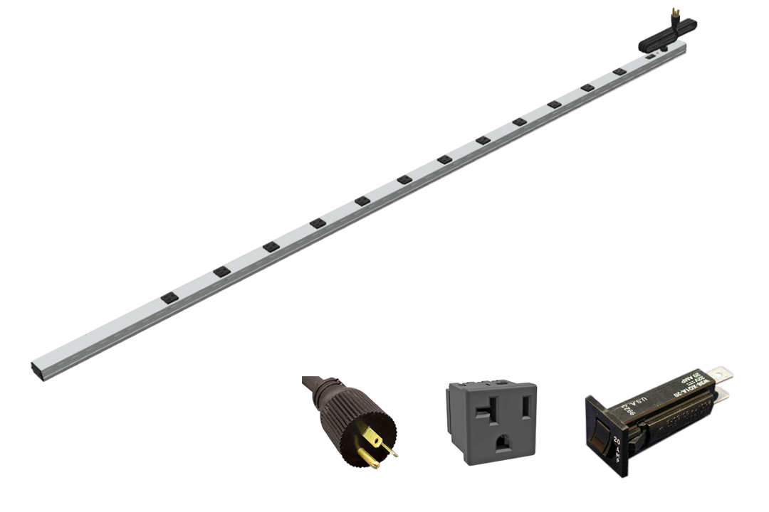 1589H77G1JV The Hammond Manufacturing 1589H77G1JV is a vertical power distribution unit featuring 7 outlets, a 125 VAC/20A rating, and a 15 ft shielded cord. It includes an on/off rocker switch and toolless mounting.