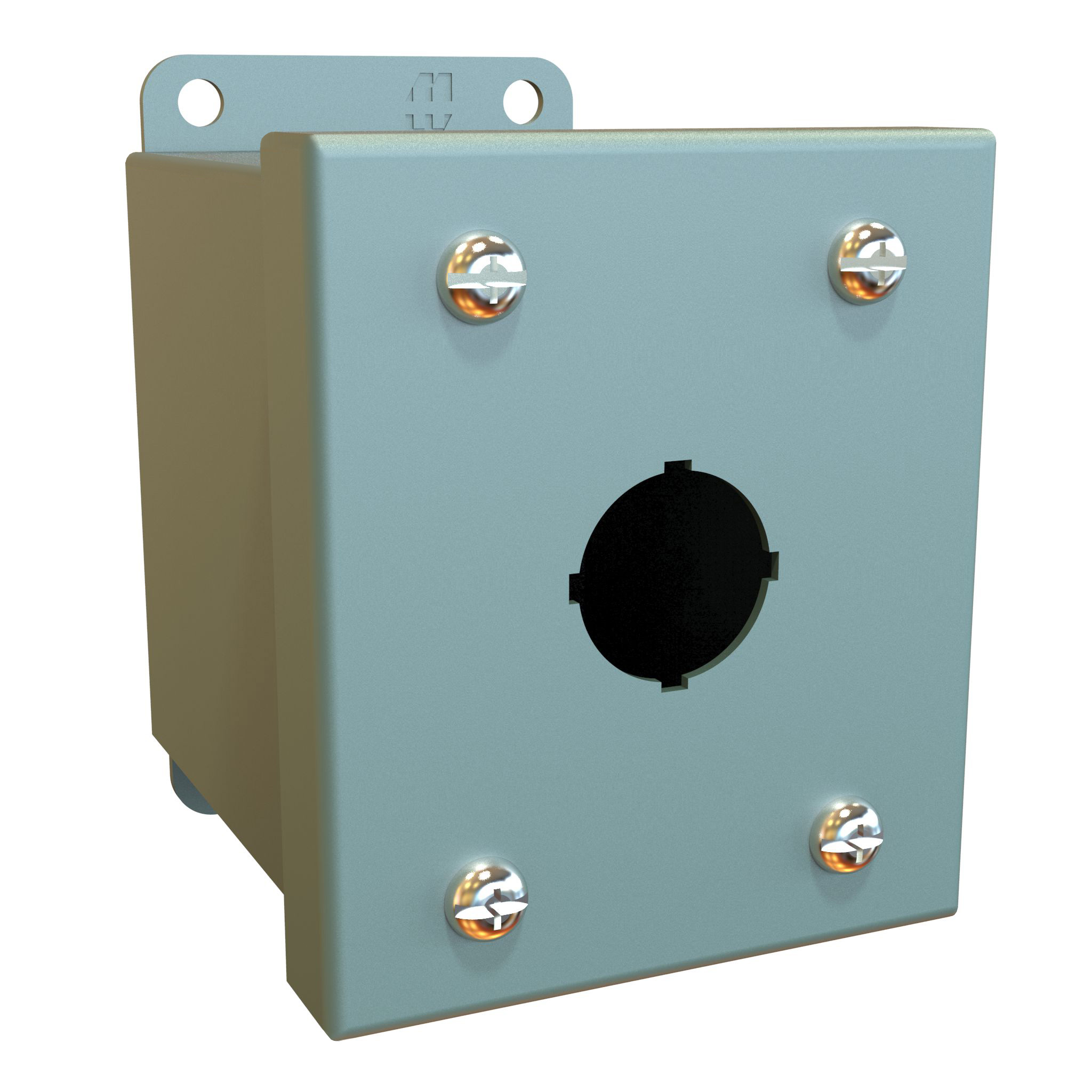 MPB1 The Hirschmann MPB1 is a miniature pushbutton enclosure designed for single 22.5mm pushbuttons. It is constructed from steel with a gray finish.
