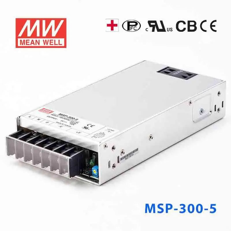 MSP-300-5 The Mean Well USA MSP-300-5 is a 300W AC/DC converter with a 5V output. It features universal AC input, high efficiency up to 89%, and comprehensive protection features.