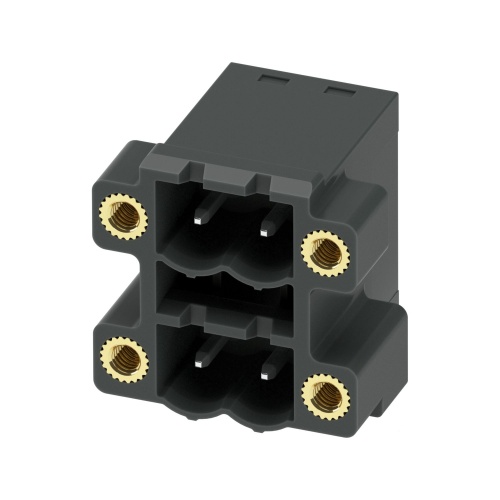 1734449 The Phoenix Contact 1734449 is a two-position, 5mm pitch shrouded PCB header with right-angle orientation and through-hole mounting. It is rated for 12A and 400V.