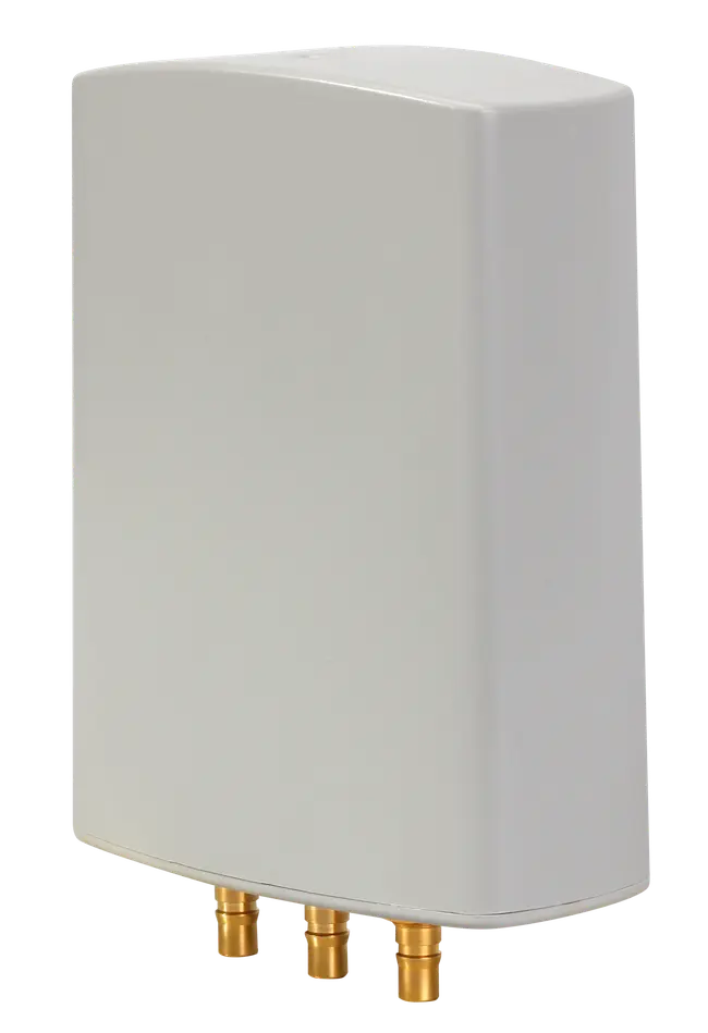 1356.35.0003 The HUBER+SUHNER SENCITY® Spot-S 3x3 Wi-Fi MIMO Antenna operates in the 5150-5935 MHz band with a gain of 8 dBi. It is designed for indoor/outdoor industrial applications.