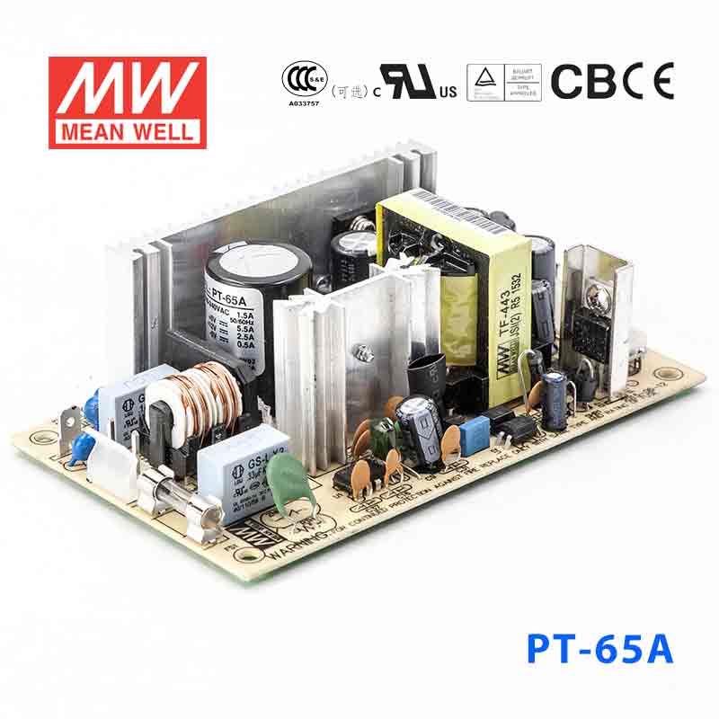 PT-65A The Mean Well USA PT-65A is a 60W AC/DC converter with a -5V output. It features an open frame design and chassis mount.