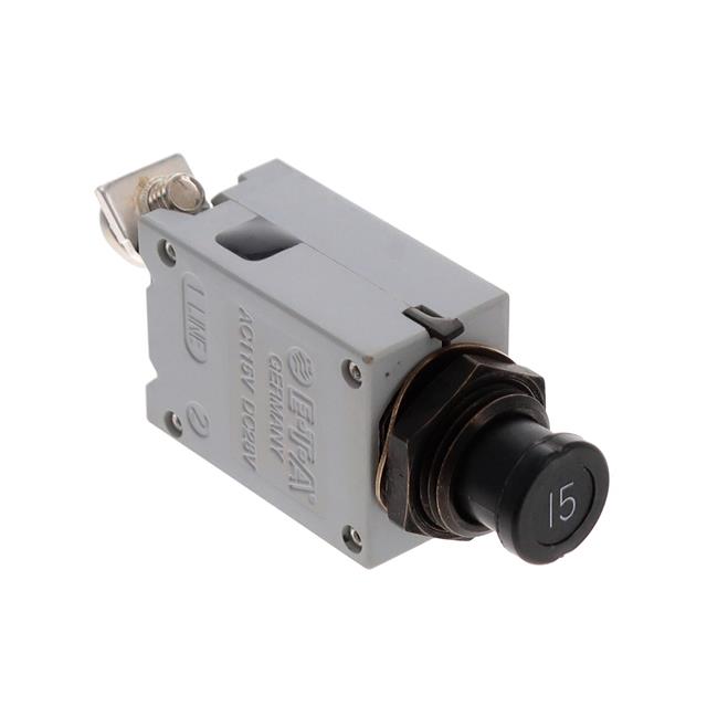 483-V533-J3M1-C4S0ZN-15A The E-T-A 483-V533-J3M1-C4S0ZN-15A is a single-pole thermal circuit breaker designed for panel mounting. It features a 15A current rating and operates at 115VAC or 28VDC.