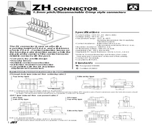 ZHR-4-K JST ZHR-4-K is a 4 position, single row, 1.50mm pitch receptacle housing for crimp contacts. It features a free hanging (in-line) mounting style and is rated for 1A and 50V.