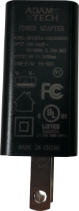 PA-001 The Adam Technologies Inc PA-001 is a 5V 2A AC/DC wall mount adapter. It features Level VI efficiency and a NEMA 1-15P input connector.