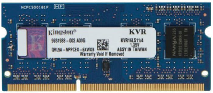 KVR16LS11/4 This Kingston KVR16LS11/4 is a 4GB DDR3L SODIMM laptop RAM module operating at 1600MHz. It supports supply voltages of 1.35V and 1.5V.