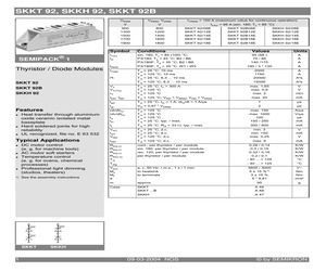 SKKT92/08E The Semikron SKKT92/08E is an SCR power module designed for high-power applications. It features a repetitive peak off-state voltage of 800V and an RMS on-state current of 150A.