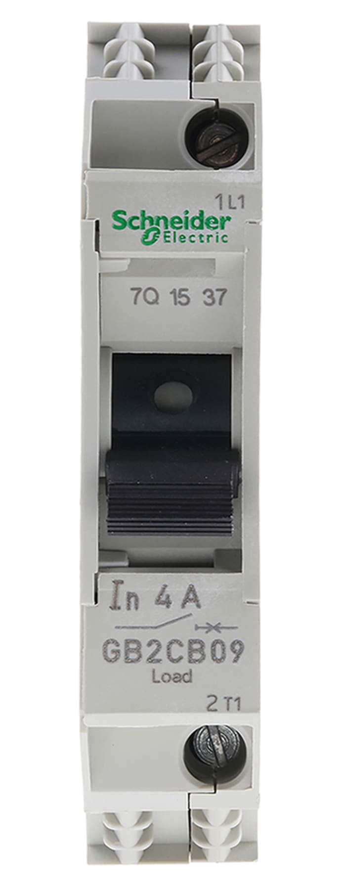 GB2CB09 The Schneider Electric GB2CB09 is a 1-pole thermal magnetic circuit breaker designed for control applications. It features a 4A current rating and a breaking capacity of up to 6 kA.