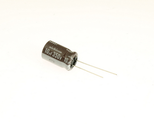 UPR2V100MHH The Nichicon UPR2V100MHH is an aluminum electrolytic capacitor with a capacitance of 10µF and a voltage rating of 350VDC. It features radial leads and a high-temperature rating.