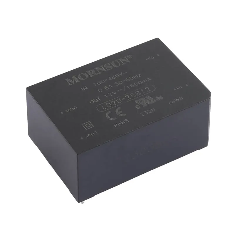 LD20-26B12 The Mornsun LD20-26B12 is an enclosed AC/DC converter providing a 12V, 1.66A output. It features adjustable output and operates across a wide input voltage range.
