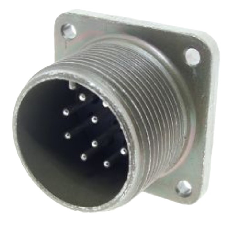 MS3106F20-23P The MS3106F20-23P is a 2-position circular connector plug with male pins, solder cup termination, and a threaded coupling. It features an aluminum alloy shell with olive drab chromate over cadmium finish and is designed for free hanging in-line mounting.