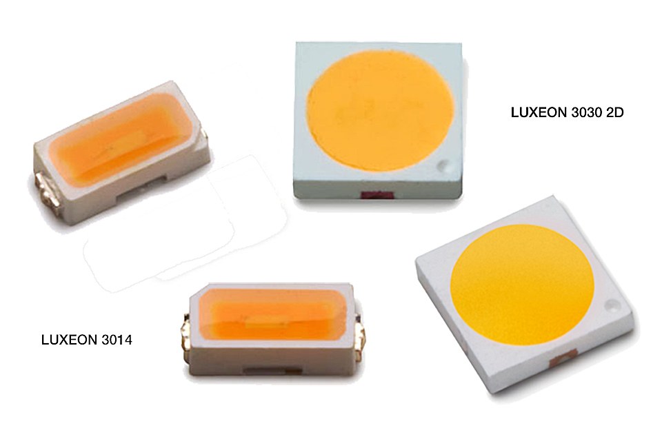 LUXEON30302D Lumileds LUXEON 3030 2D LED with typical efficacy of 125 lm/W for warm white and 133 lm/W for cool white at 120 mA and 25°C.