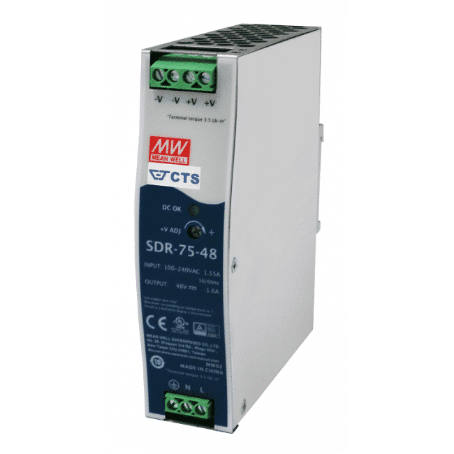 SDR-75-48 The MWL SDR-75-48 is an industrial DIN rail power supply. It features RoHS3 compliance and an MSL of 1 Unlimited.