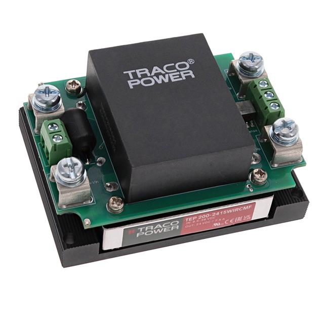 TEP 200-2415WIRCMF The Traco Power TEP 200-2415WIRCMF is an open frame DC DC converter. It provides a 24V output at 7.5A, delivering 180W of power with 90% efficiency.
