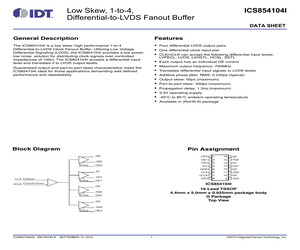 ICS854104AGILF The Integrated Device Technology ICS854104AGILF is a clock fanout buffer with 8 outputs. It operates with a typical supply voltage of 3.3V and has a propagation delay of 1.3 ns.