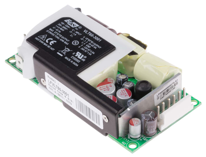 LFVLT60-3001 The EOS Power LFVLT60-3001 is a 60W AC/DC converter with three outputs and a 12.5V maximum output voltage. It operates from a wide input voltage range of 90V ac to 264V ac.