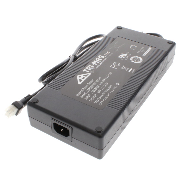 L6R300DM-240-C14 The Tri-Mag, LLC L6R300DM-240-C14 is a 300W AC/DC power supply designed for medical applications. It provides a 24V output at 12.5A and features universal input with Level VI efficiency.