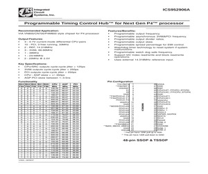 ICS952906BFLF The ICS952906BFLF is a Clock IC from Integrated Device Technology. It operates within a temperature range of 0°C to 70°C and is designed for surface mounting.