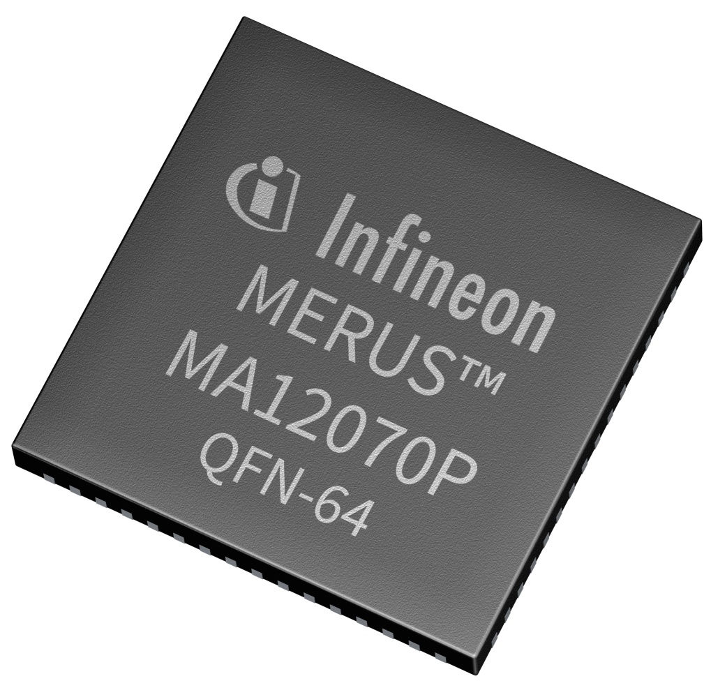 MA12070P The Infineon MA12070P is a filterless, high-efficiency Class D audio amplifier IC with an I2S digital input. It supports a wide supply voltage range and offers flexible output configurations.
