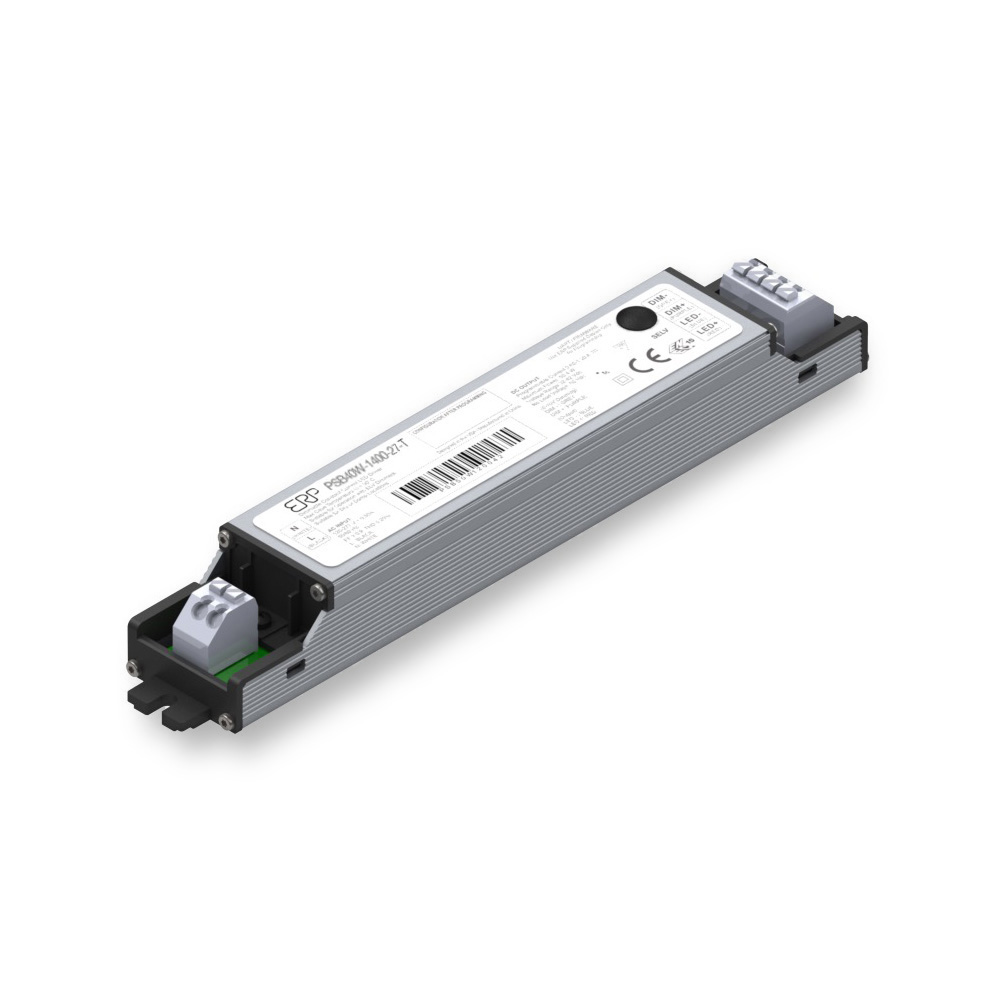 PSB40E-1400-27-T The ERP Power PSB40E-1400-27-T is a constant current LED driver with a 230V input and an output voltage range of 18-27VDC. It provides a current output of 700-1400mA.
