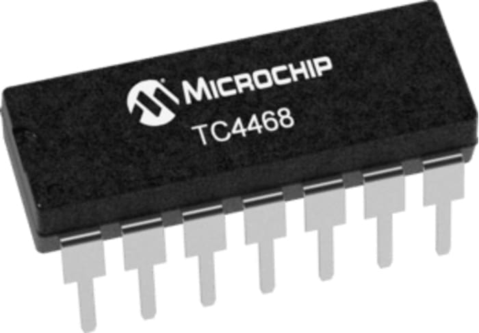 TC4468CPD The Microchip TC4468CPD is a four-output MOSFET gate driver. It features a 1.2A output current and operates within an 18V to 20V supply voltage range.