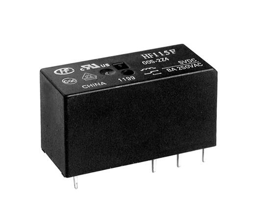 HF115F The HONGFA HF115F is a miniature high power relay with a low profile and robust switching capabilities. It offers 16A switching and 5kV dielectric strength.