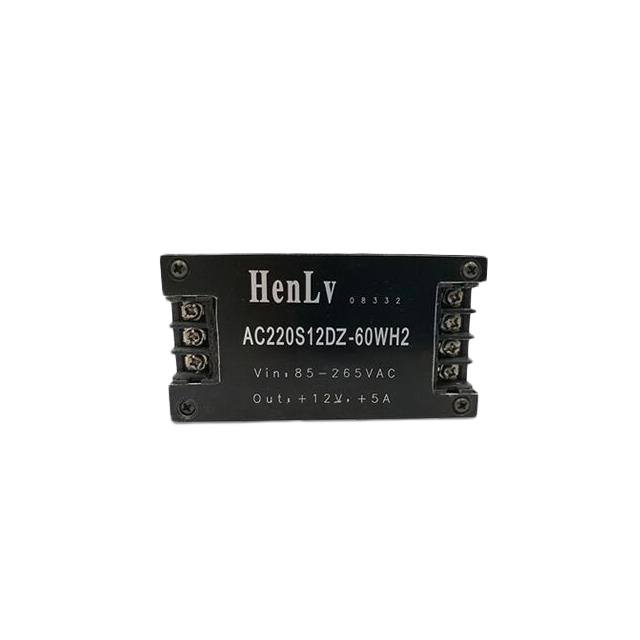 AC220S09ZB-60WH2 The HenLv Power AC220S09ZB-60WH2 is a 60W AC/DC converter with a 9V output voltage. It offers 78% efficiency and 4000V isolation.