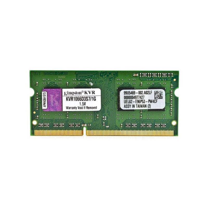 KVR1066D3S7/1G The Kingston KVR1066D3S7/1G is a 1GB DDR3 SODIMM memory module operating at 1066MHz with a CAS latency of CL7. It requires a 1.5V power supply.