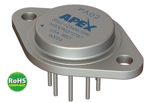 PA02 The Apex Tool Group PA02 is an analog multiplier/divider with a continuous output current of 30A and a maximum supply voltage of 150V. It is supplied in a 12-pin MO-127 package.