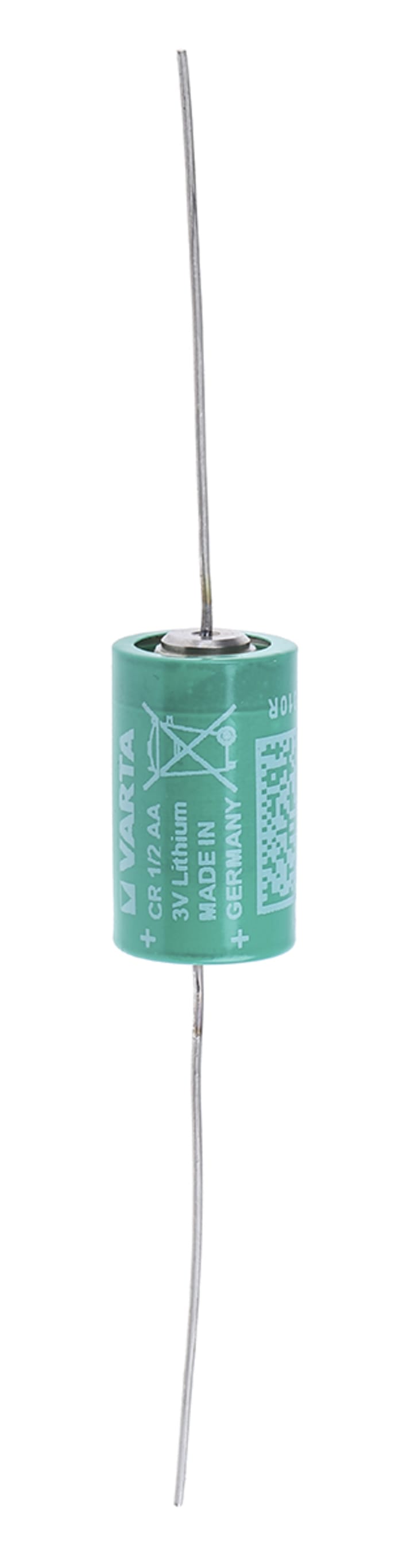 06127501301 This VARTA 06127501301 is a 1/2 AA Lithium Manganese Dioxide battery with a 3V nominal voltage and 950mAh capacity. It features lead termination for secure connections.