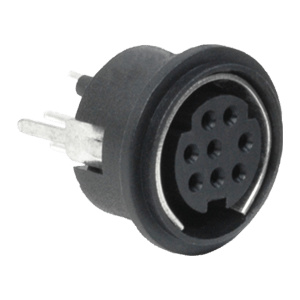 MD-80SV The Same Sky MD-80SV is a Mini DIN connector designed for PCB mounting. It features a vertical mount orientation and supports 3 to 8 pins.