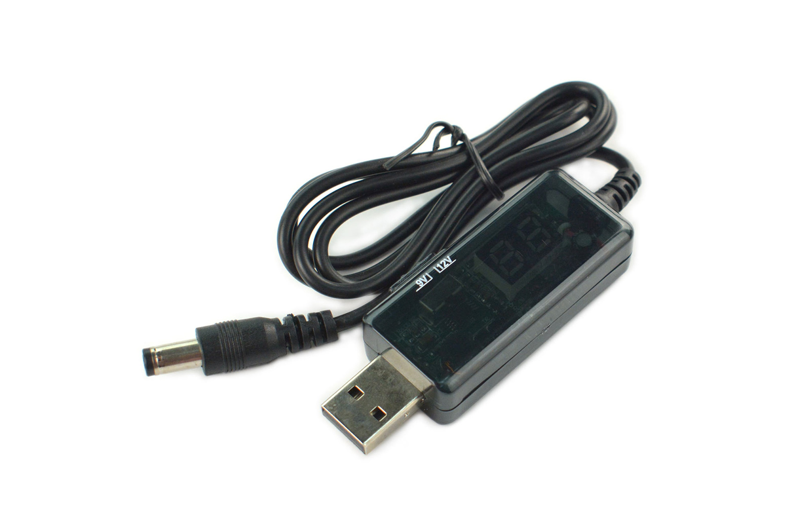 FIT0870 The DFRobot FIT0870 is a USB step-up boost converter that converts 5V USB input to selectable 9V or 12V DC output. It features a built-in switch and an LED display for real-time voltage monitoring.