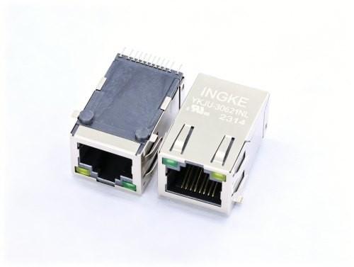 J3026G21D J3026G21D is a 1-port RJ45 surface mount connector with integrated magnetics for 10/100 Base-TX Ethernet. It features shielded, EMI finger design, Gold contacts, and Green/Yellow LED indicators.