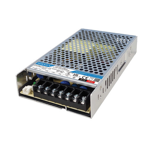 LMF150-23B15 The Mornsun LMF150-23B15 is an enclosed AC/DC power supply offering 15V at 10A for a maximum of 150W. It features a universal input range and built-in PFC.