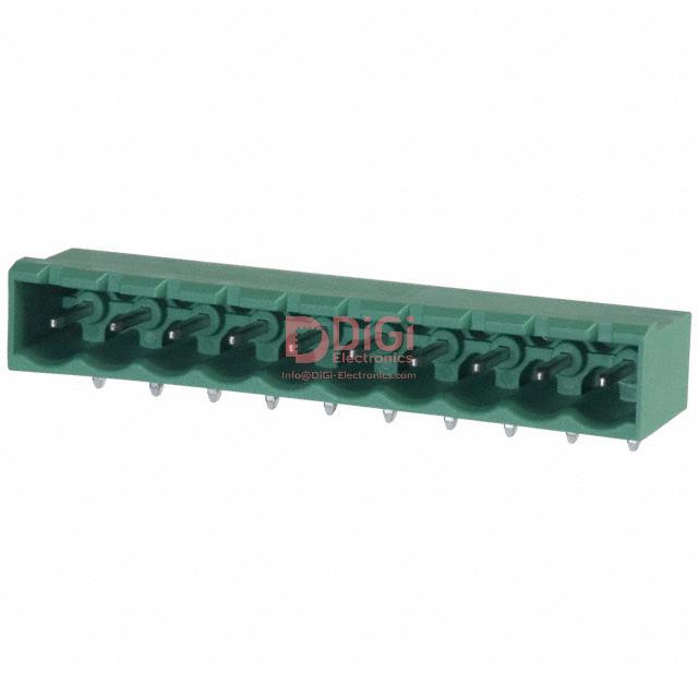 MSTBA2,5/10-G This Phoenix Contact MSTBA2,5/10-G is a 10-position terminal block header with a 5mm pitch and right-angle orientation. It features a through-hole mounting type and solder termination.
