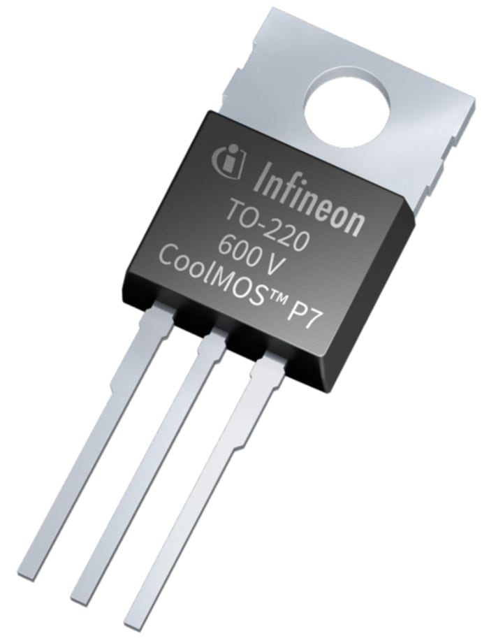 IPP60R120P7XKSA1 N-Channel MOSFET from Infineon's CoolMOS P7 series, rated for 600V drain-source voltage and 26A continuous drain current. Features low on-resistance of 120mOhm and is housed in a TO-220-3 through-hole package.
