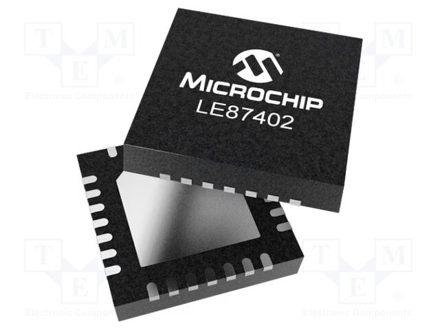 LE87402MQCT The Microchip Technology LE87402MQCT is a driver IC featuring a 12V operating voltage and a 4/0 driver configuration. It is designed for surface mount applications.