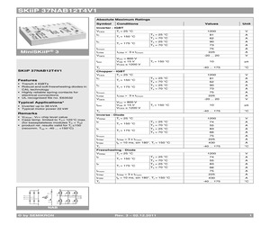 SKIIP37NAB12T4V1 The Semikron SKIIP37NAB12T4V1 is an N-Channel IGBT power module designed for power control applications. It features a maximum collector-emitter voltage of 1200V and a maximum collector current of 96A.