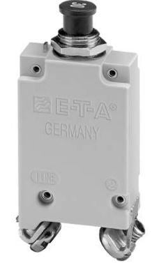 413-K34-LN2-30A The E-T-A 413-K34-LN2-30A is a single-pole thermal circuit breaker designed for panel mounting. It features a push-pull manual actuation and a 30A current rating.