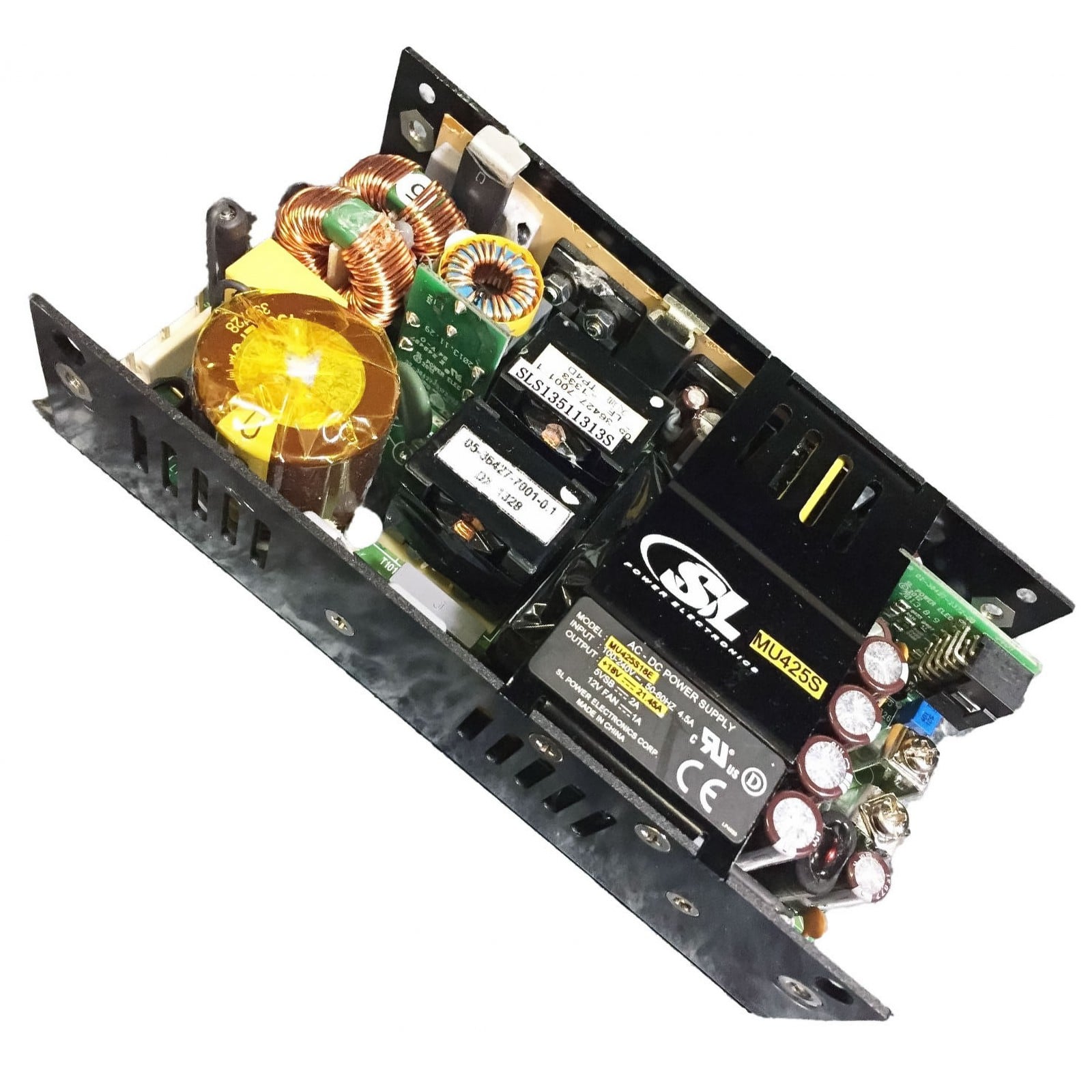 MU425S18E The SL Power Electronics MU425S18E is an 18V, 300W AC/DC converter designed for ITE applications. It features a universal input range and an open frame, chassis mountable design.