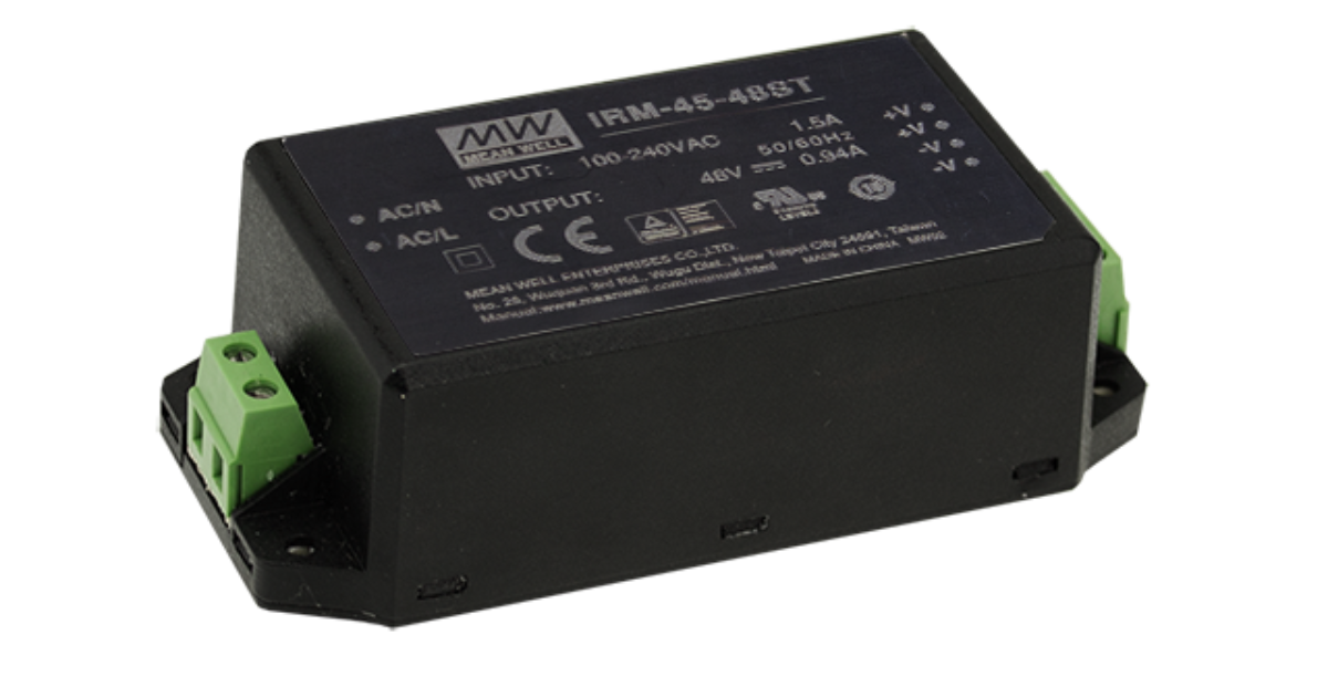 IRM-45-15ST The Mean Well USA IRM-45-15ST is a 45W AC/DC converter with a 15V output voltage and 3A output current. It features universal AC input and a chassis mount.