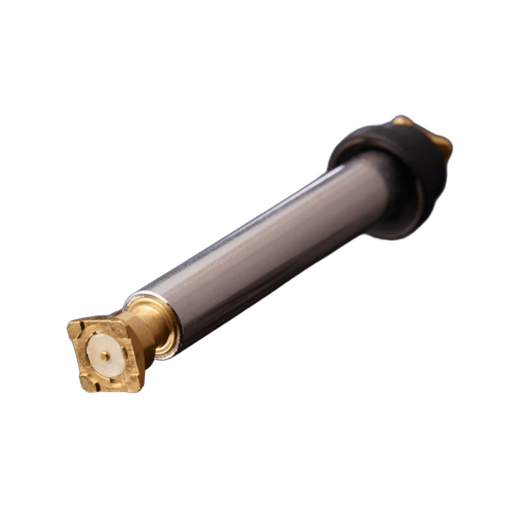 R141703000 BNC male to male adapter from Radiall, 50 Ohm, 4 GHz max frequency, free hanging mounting with bayonet lock.