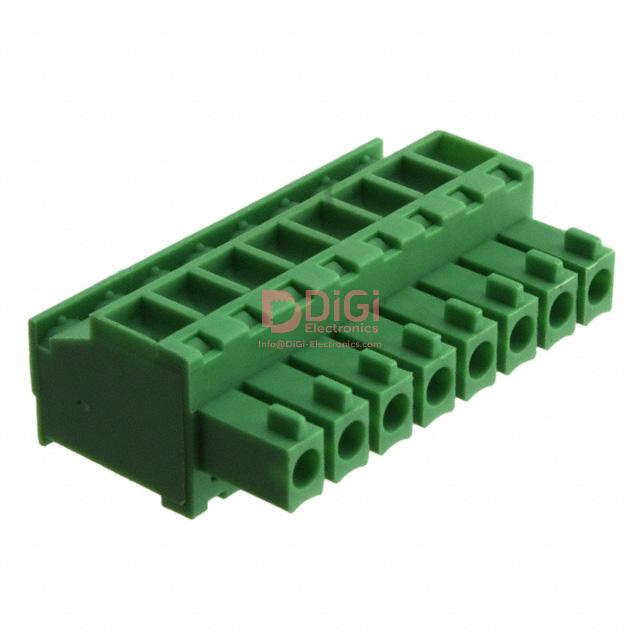 20020008-D081B01LF The Amphenol Anytek TS08315A0000G is an 8-position terminal block plug with a 3.81mm pitch. It features a 90° wire entry and screw termination for secure connections.