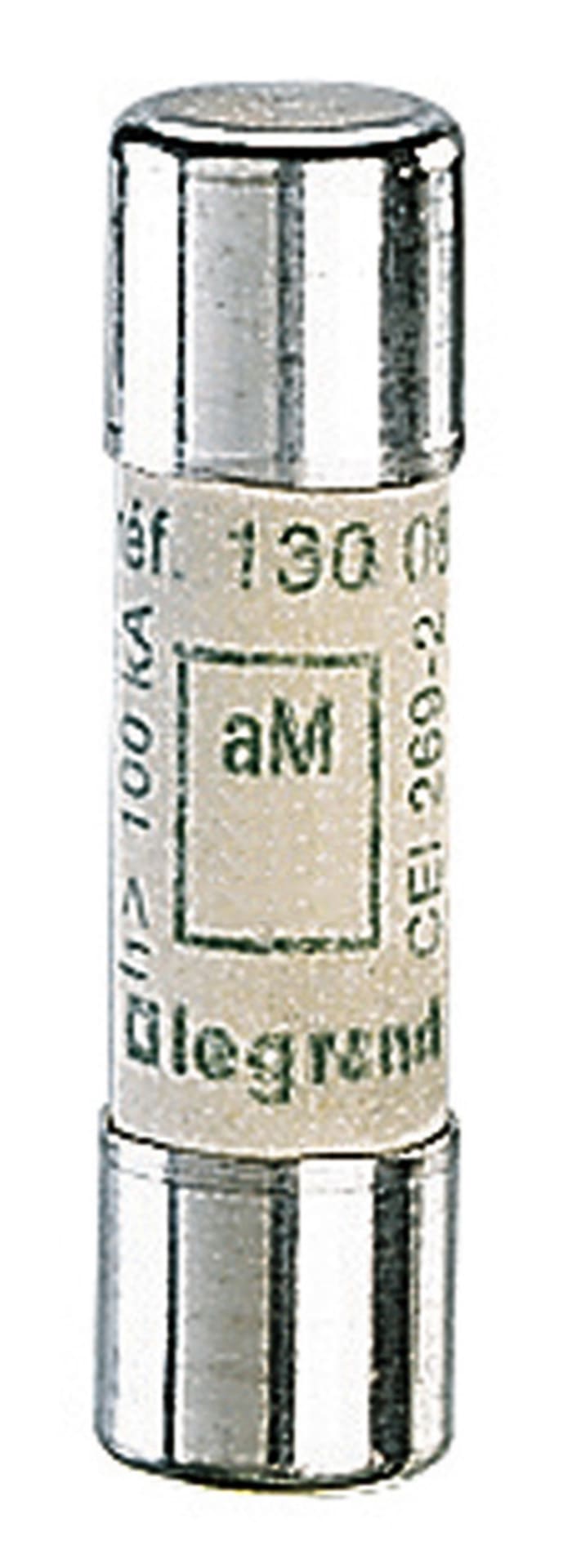 130 02 This Legrand 0 130 02 is a 2A ceramic cartridge fuse with a 500V AC voltage rating. It features a 10 x 38 mm fuse size.