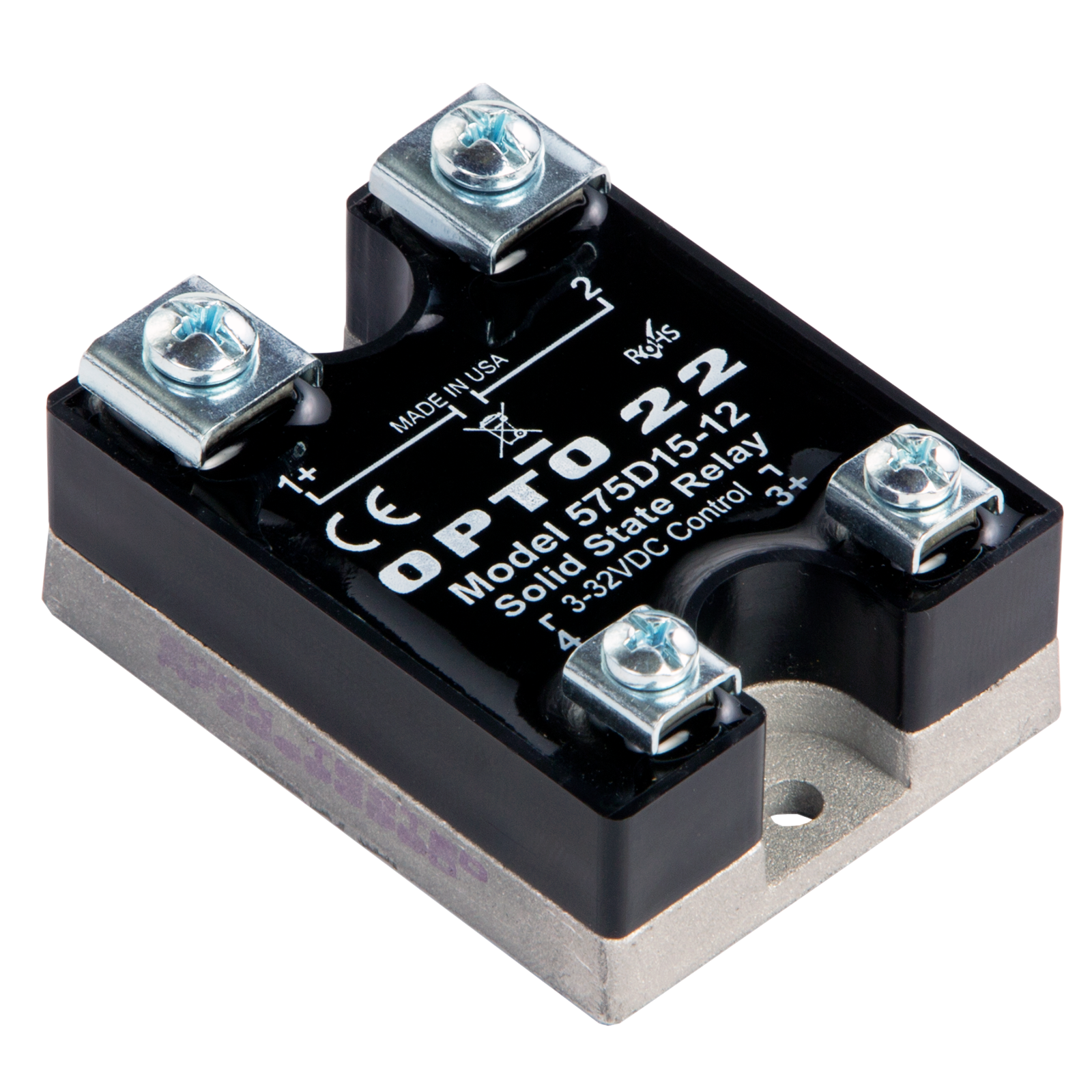 575D15-12 The Opto 22 575D15-12 is a DC-controlled solid-state relay designed for switching 575 VAC at up to 15 Amps. It offers transient proofing and high optical isolation.