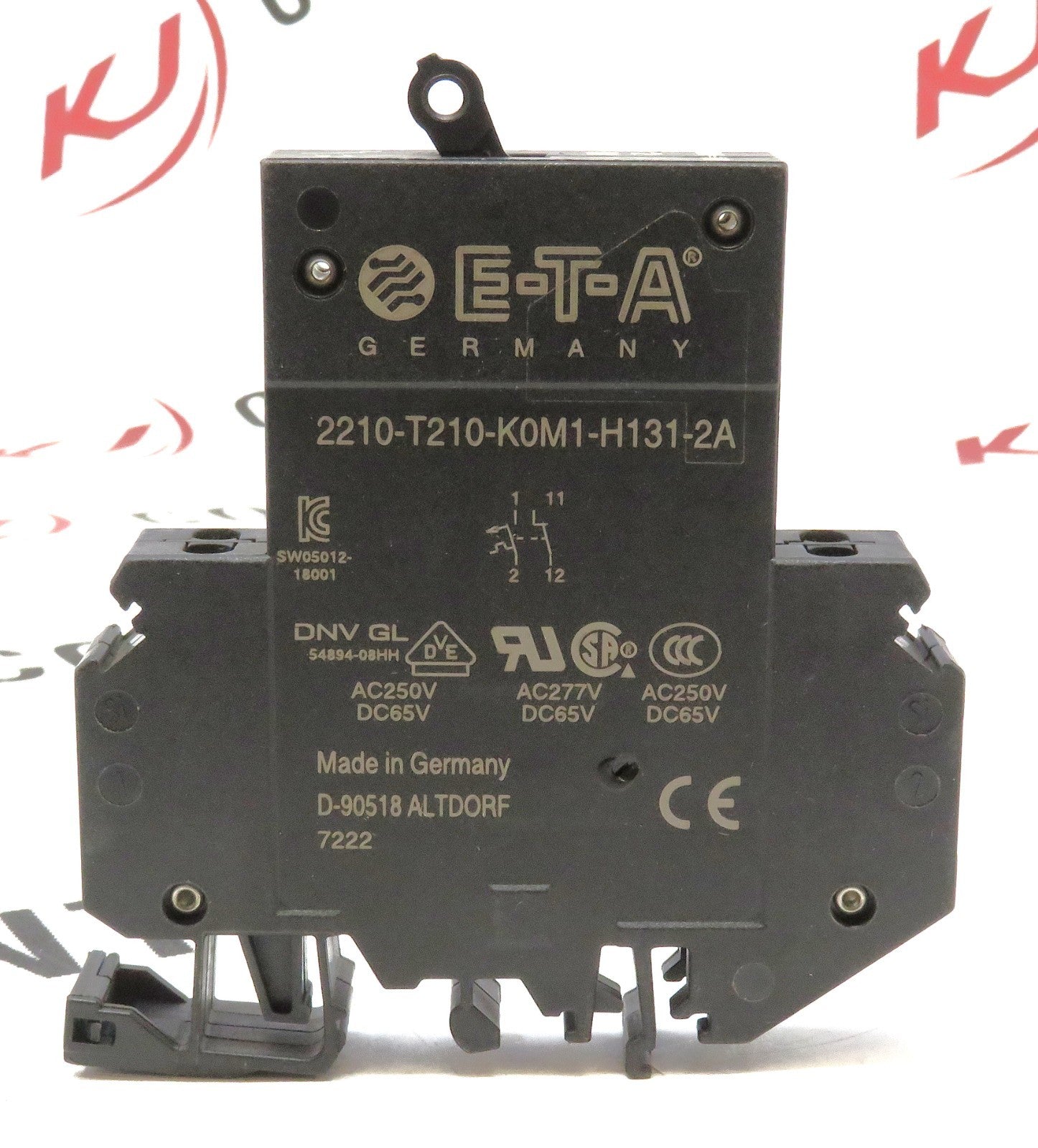 2210-T210-K0M1-H131-2A The E-T-A 2210-T210-K0M1-H131-2A is a 1-pole thermal magnetic circuit breaker rated for 2A and 250VAC. It features DIN rail mounting.