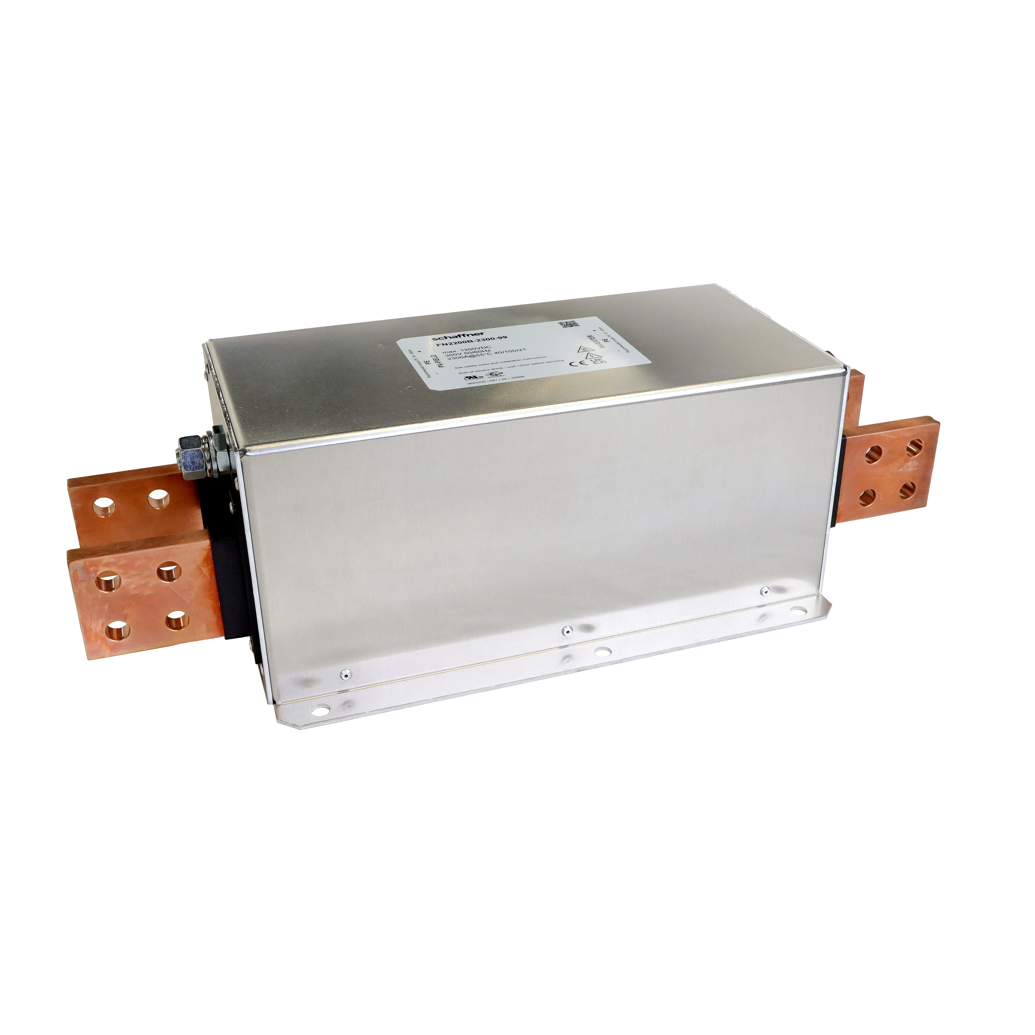 FN2200B-2300-99 Schaffner FN2200B-2300-99 is a single-stage DC filter for photovoltaic inverters. Rated at 2.3 kA and 1200 VDC with chassis mount and terminal post connections.