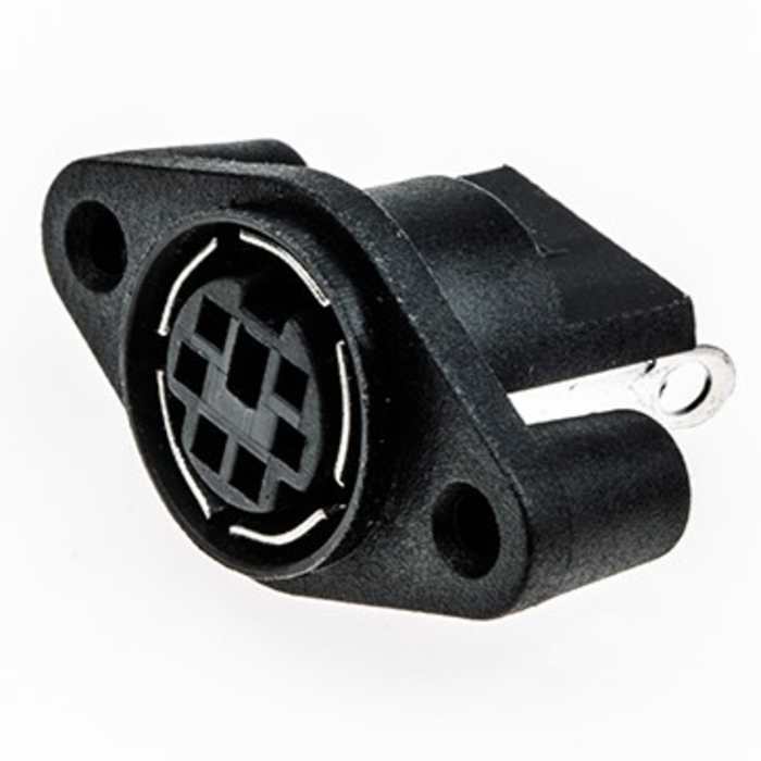 183-1798 This RS PRO 183-1798 is a 6-pole, straight, panel mount miniature DIN socket with a female connector gender. It is rated for 1A current and 100V ac voltage.