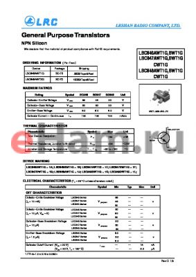 LBC847CWT1G The LBC847CWT1G is an NPN silicon general purpose transistor from LRC Leshan Radio Co Ltd. It offers a 45V collector-emitter voltage and a continuous collector current of 100mA.