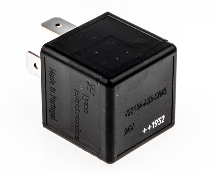 5-1393302-1 This TE Connectivity 5-1393302-1 is a general-purpose automotive relay with a 24VDC coil and 20A switching current. It features a Single Pole Double Throw (SPDT) contact configuration.